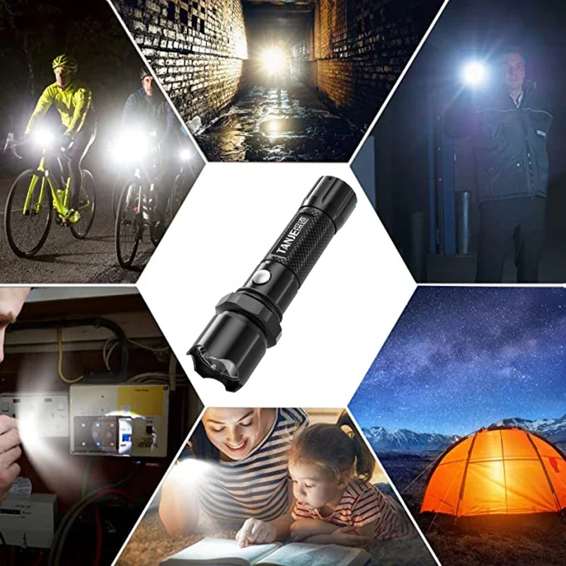 Strong Bright Mini LED Flashlight USB Rechargeable Built Battery Outdoor Multi-function Long-range Tactical Camping Flashlight