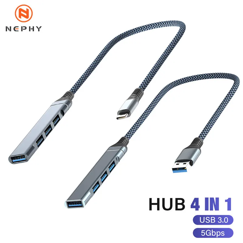 HUB USB Tipo C MINI USB Multi 4 Puertos 4 en 1 Adaptador Divisor de Aleación de Aluminio OTG Para Samsung Xiaomi Macbook Pro Air PC Notebook