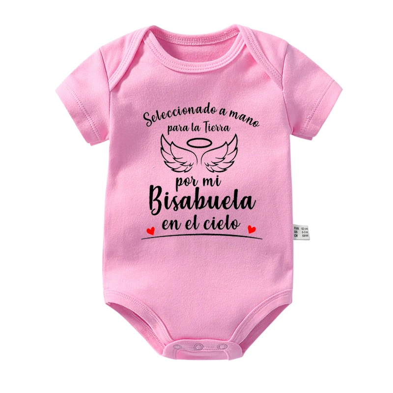 Seleccionado a Mano Para La Tierra Por Mi Bisabuela en el Cielo Newborn Baby Rompers Cotton Short Sleeve Boys Girls Ropa Clothes