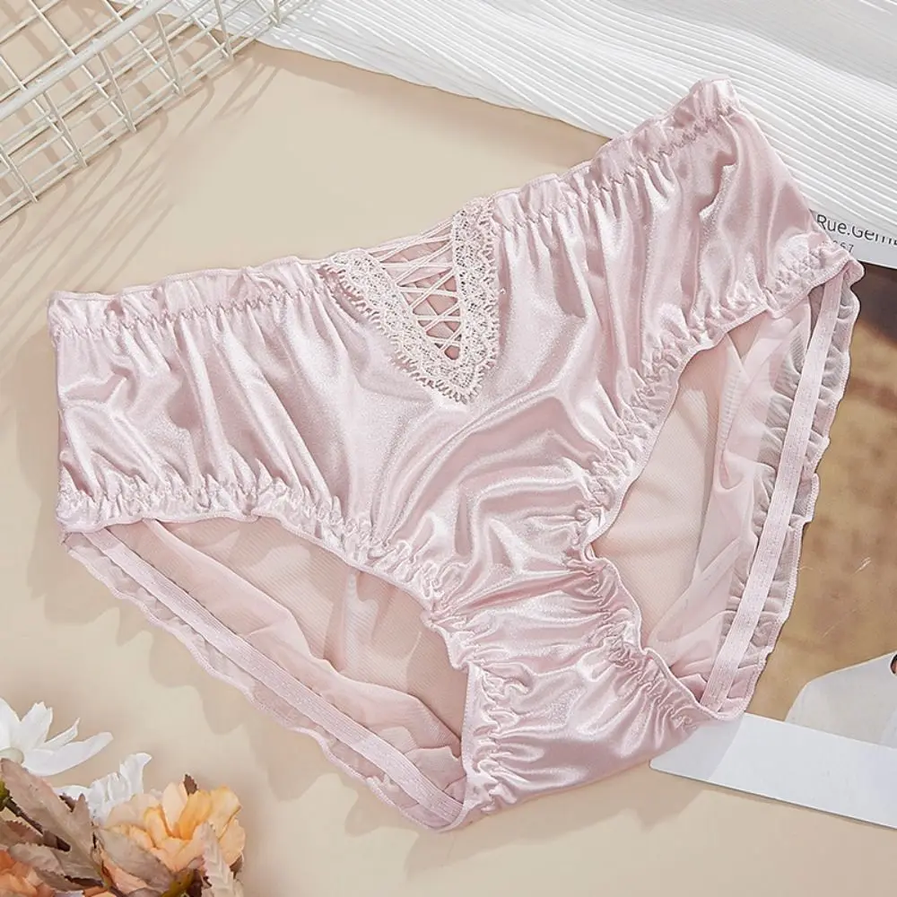 الجليد الحرير الساتان الحرير سراويل داخلية شفافة كشكش جوفاء ملخصات الملابس الداخلية الإناث الملابس الداخلية النسائية الملابس الداخلية السيدات #3