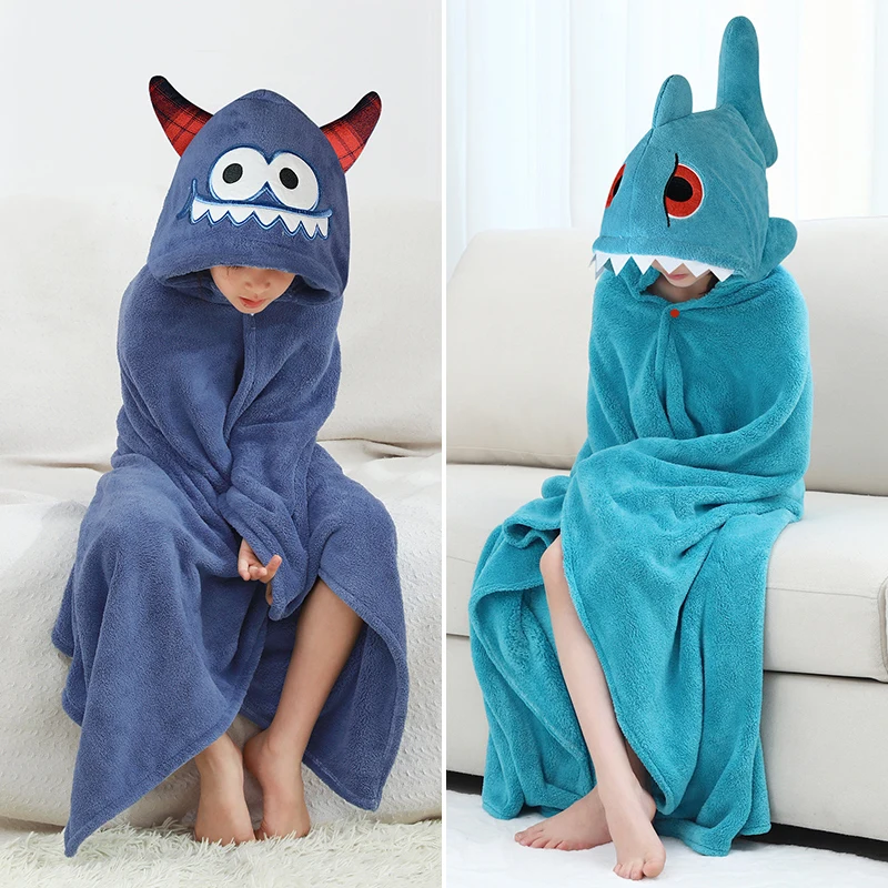 Baby Hooded Bath Towel Large Kids Bathroom Shower Robe Absorbent Poncho Towels Children Bathrobe Warm Boy Girl Wearable Blanket