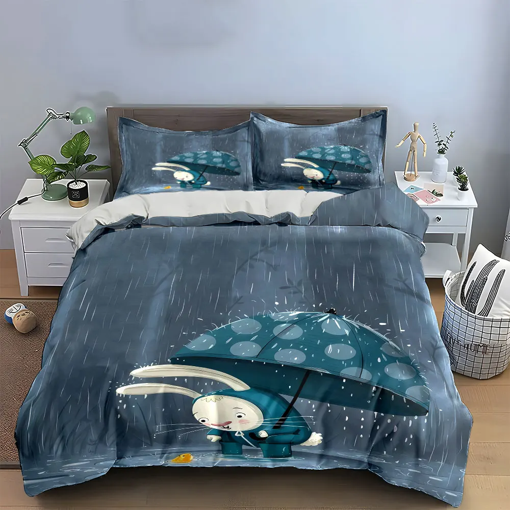 

Rabbit Rainy Outdoor Decoration Set Soft Comfortable Duvet Cover Bedding Set Included 1*Duvet Cover & 2*Pillowcases, gift