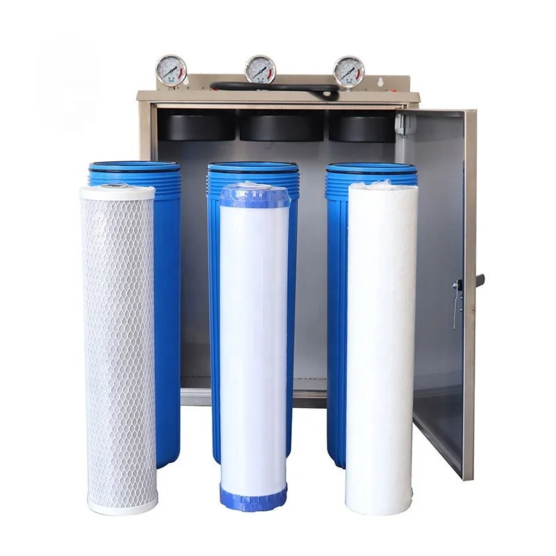 Custom High Quality Jumbo Big 20inch Blue PP 3 Stage Plastic Cartridge Filters Housing With Pressure Gage Manometer