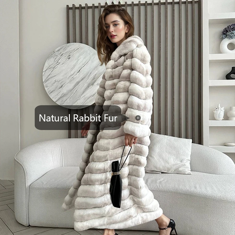 Women's Long Winter Fur Coat Women Natural Chinchilla Rabbit Fur Jacket For Women Warm Winter Best Selling Real Fur Coat