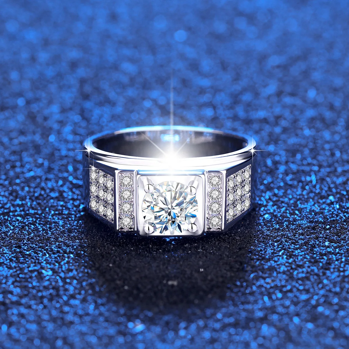 Neu: Runder 6,5mm 1ct Moissanit-Ring für Herren mit Zertifikat, Original, besteht den Diamanttest, 925 Sterling Silber, Hochzeitsschmuck, Trend – Detail 6