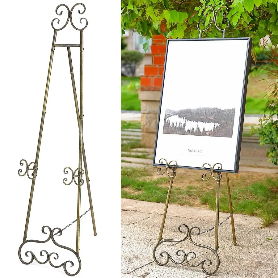 

H Металлический свиток Очень большой отдельно стоящий регулируемый мольберт для дисплея, винтажный декоративный напольный мольберт с цепочкой Suppo