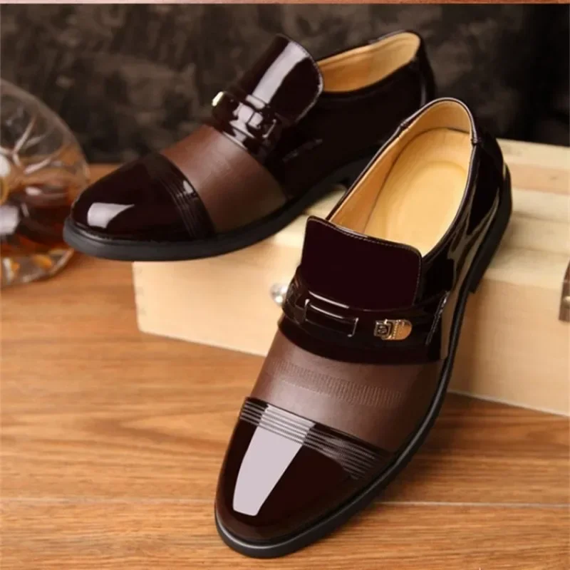 Sapato de couro clássico masculino, Deslizar, Oxfords de dedo apontado, Formal, Casamento, Festa, Escritório, Negócios, Vestido casual, Masculino, 2024