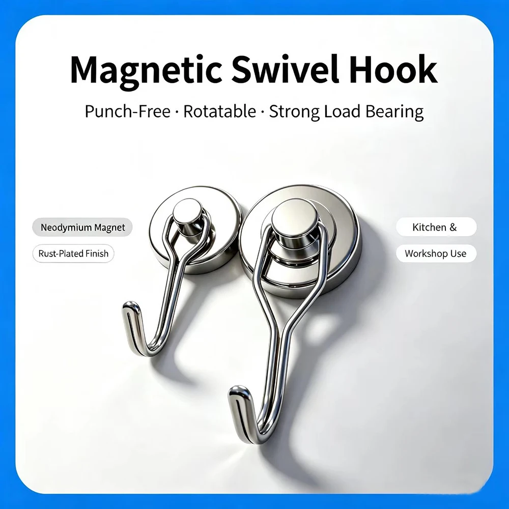 Strong Magnetic Iron Boron Strong Rotating Hook Rotating Suction Cup Magnet Hook Circular Steel Sleeve Hooks For Home DIY