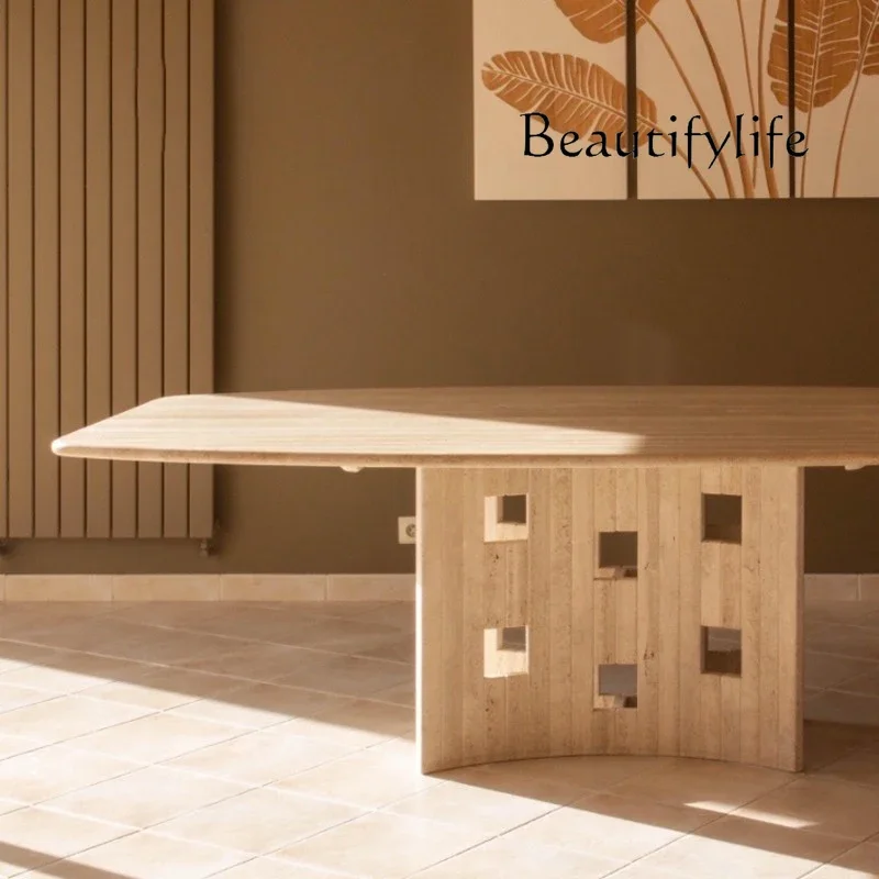 

M Обеденный стол из натурального мрамора в скандинавском стиле, прямоугольный, ваби Wind, отель, вилла, дизайнерский травертин, элитный итальянский стиль