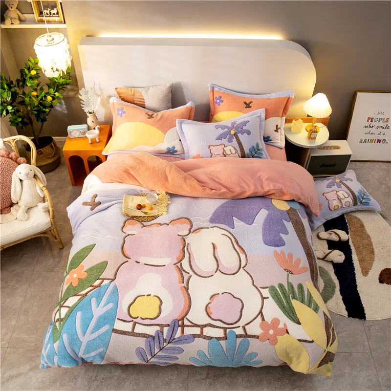 100% Katoen Leverancier Groothandel Hoge Kwaliteit Luxe Schattige Kinderen Ontwerpen Cartoon Dekbed Katoen Winter Twin Queen Size Beddengoed Set