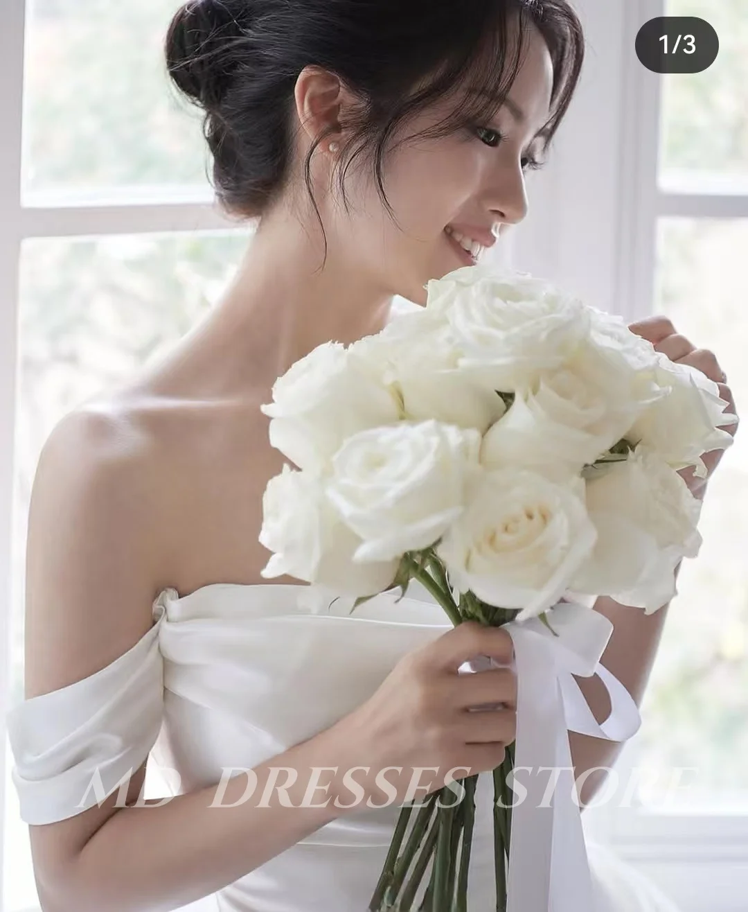 MD Simple White Mermaid Wedding Dress Off the Shoulder Pleat  Korea Photo shooting  Floor-Length Customized Bride Gowns 2025