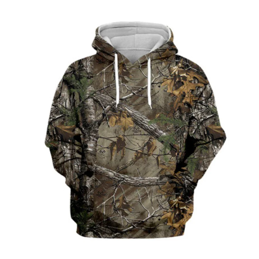 Men and Women Outdoor Fishing Camping Hunting Clothing Spring and Autumn Maple Leaf Camouflage 3D Hoodie Fashion Hooded Jacket