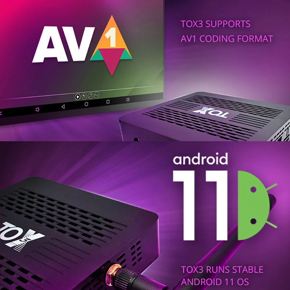 ТВ-приставка TOX3 на Android 11, 4 + 32 ГБ, Amlogic S905X4, 2 t2r, Wi-Fi  1000M Internet BT4.1 Support AV1 4K DLNA Media Player