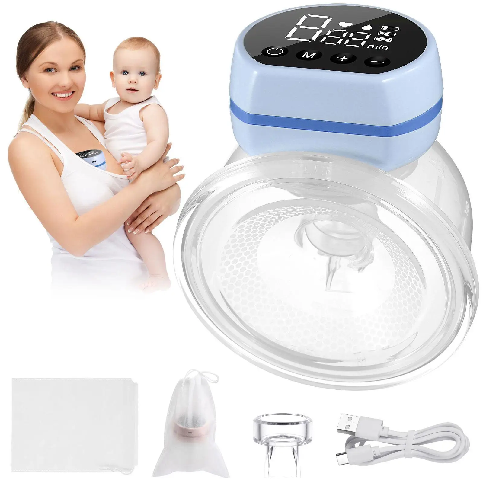 1 Pink Electric Breast Pump Silent Sucking Device Cordless Wearable Hands Extractor No Leakage Easy Wash Low Noise