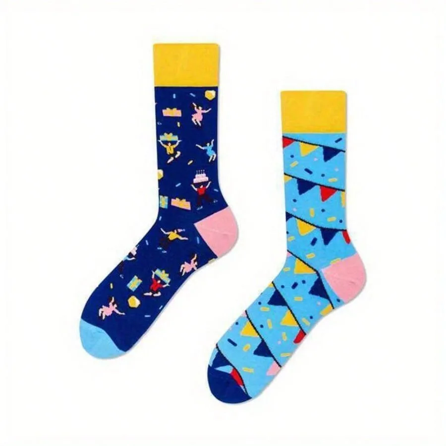 1 pair Unisex Creative Pattern Breathable Comfy Crew Socks, AB Model Novelty Funny Socks, Suitable For Individuals, Couples