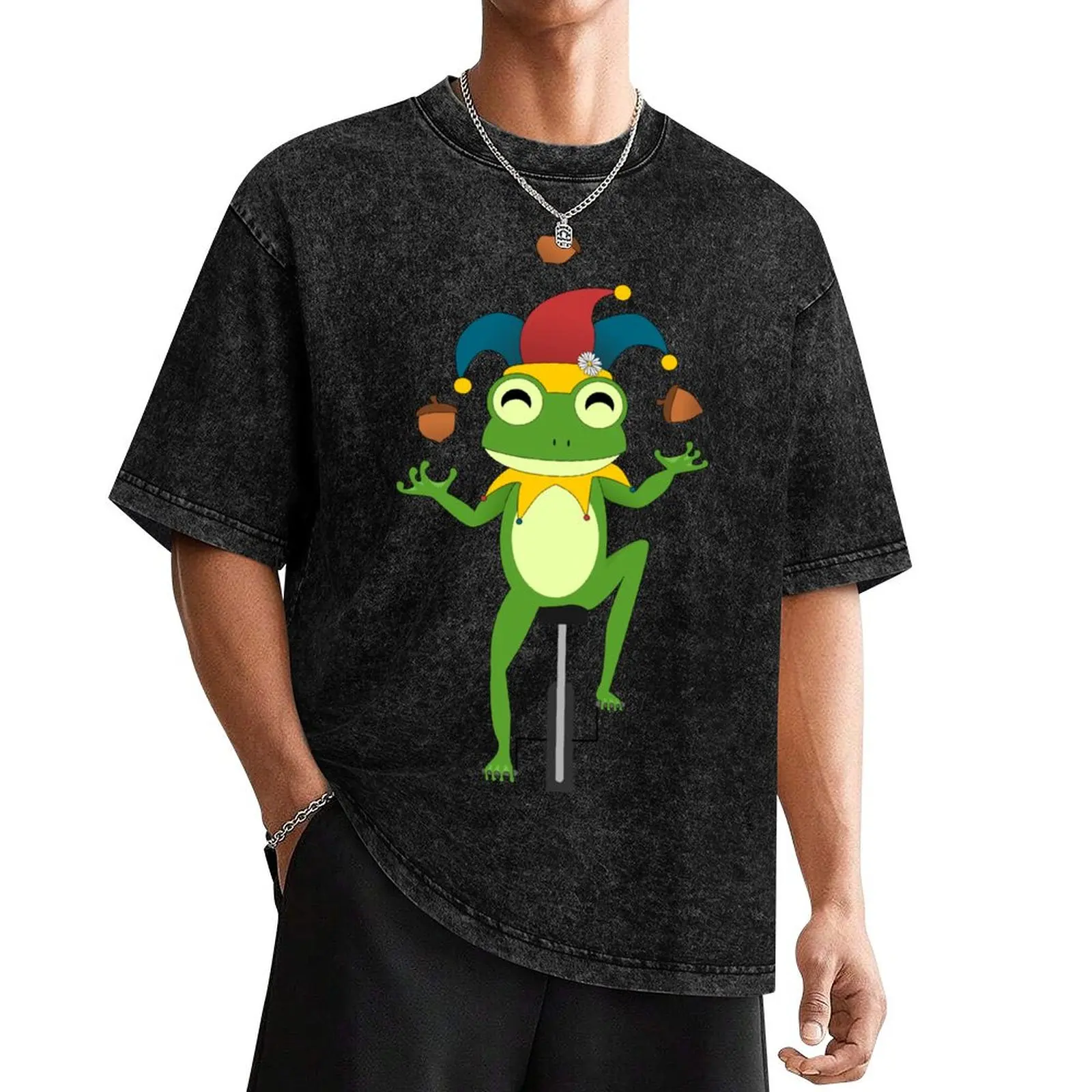 חולצת Jester Frog Juggling Acorns חולצות ממים מצחיקות חולצות אפליקציה בגדים אסתטיים חולצה מותאמת אישית חולצת גברים