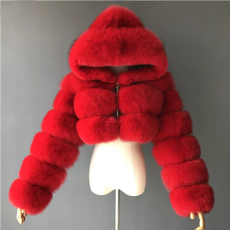 European and American Orange Imitation Fox Fur Hooded Coats Woman Stitching Long Sleeve Pink Fluffy Jacket Commute Faux Fur Coat