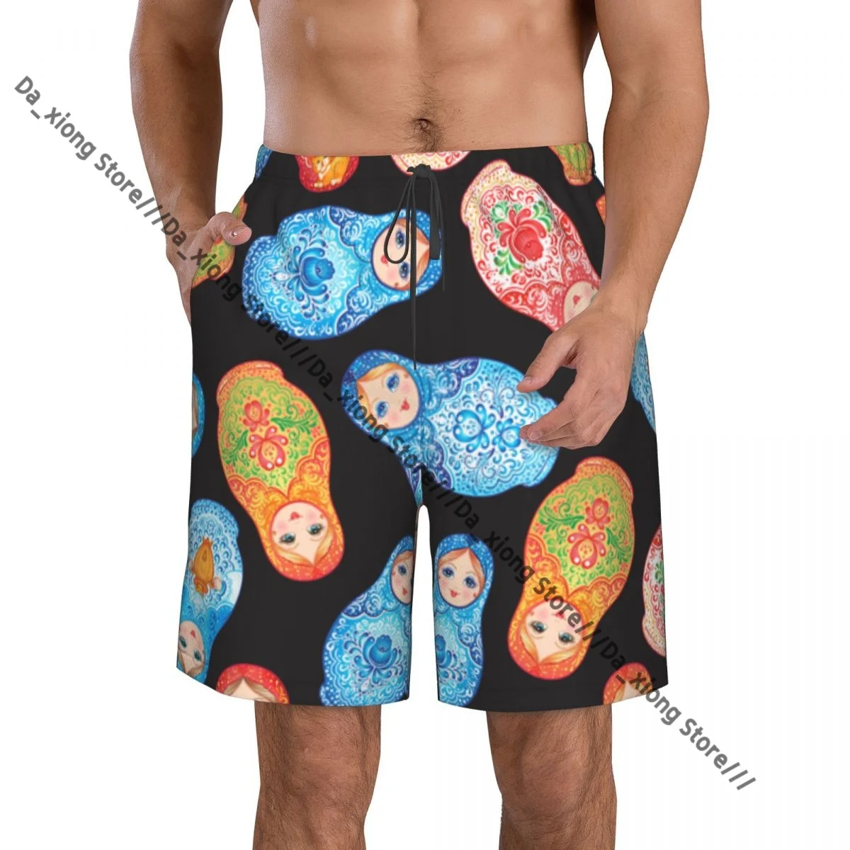 Matryoshka Pattern Quick Dry Swimming Shorts For Men Swimwear Swimsuit Trunk Bathing Beach Wear