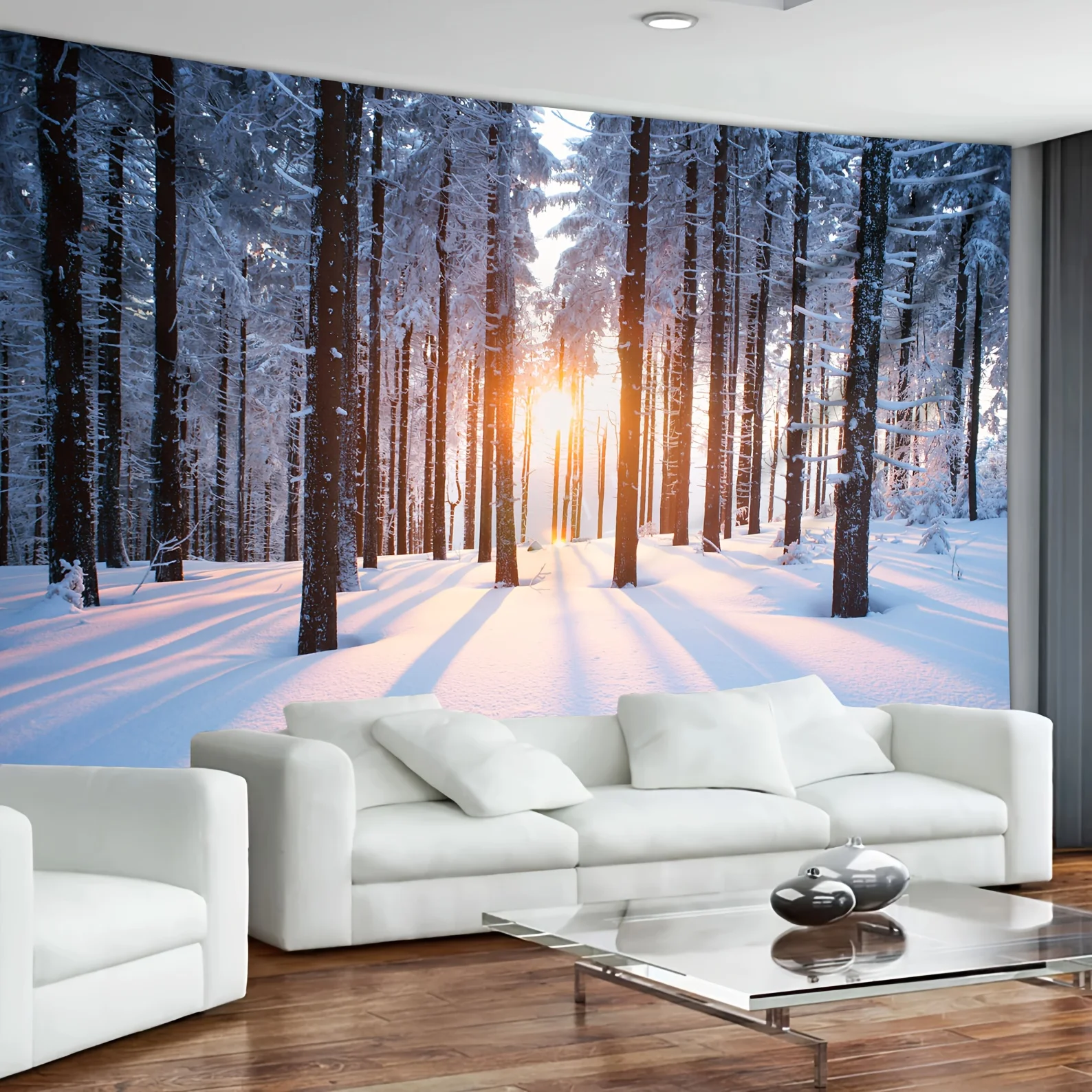 [Forest Snow Scene Wall Tapestry] 1pc Ultra Large Forest Snow Scene Nature Landscape Photo Background Wall Tapestry - Wall Decor