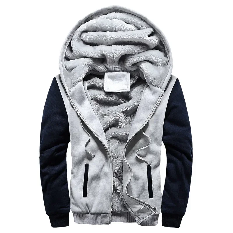 

Hooded Patchwork Man Oversized Hoodie Thick Winter Warm School Uniform Grey Sportswear Boy Sweatshirt Male Plus Size 3xl 4xl 5xl