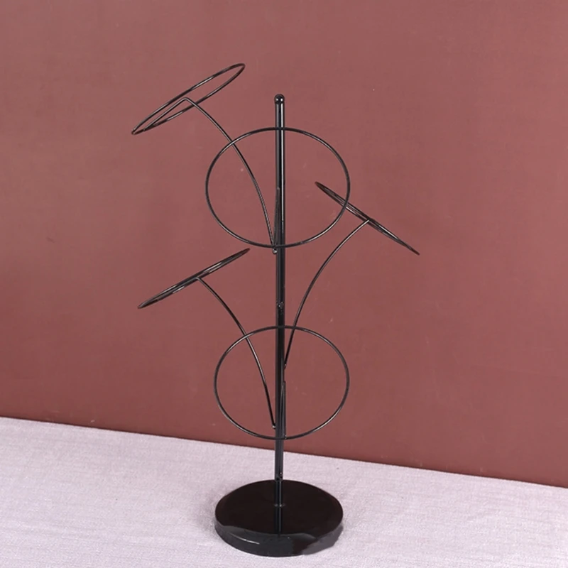 Metal Hat Display Stand Durable Hat Storage Holder with 5 Round Standing Hooks N2UE