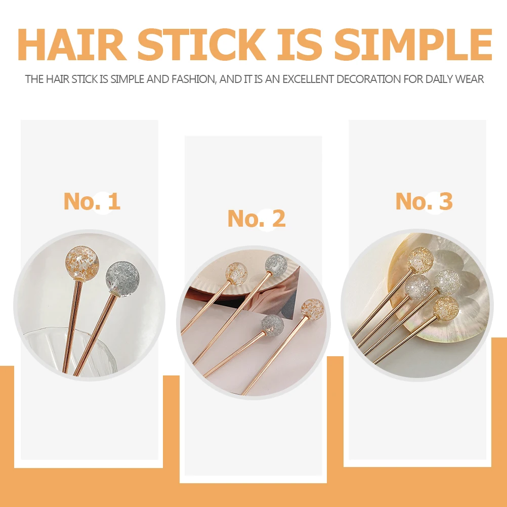 

2pcs Hairpin Silver Accessories Women Headdress Bun Holder Stick Retro Resin Ball Hairpin Girl Hair Accessory Lightweight
