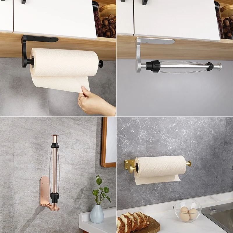 Papierhandtuchhalter, leicht abreißbare Wandmontage unter dem Schrank, Papierrollenhalter aus Aluminiumlegierung, selbstklebend oder schraubbar, schwarz, einfache Installation