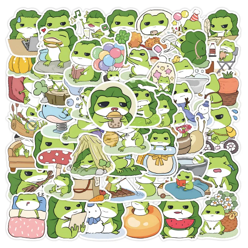 Waterproof Cartoon Adesivos para crianças, Cute Travel Frog, Graffiti, Skate, Telefone, Bagagem, Notebook, Copa, decalques, Brinquedos, 10 Pcs, 30 Pcs, 50Pcs