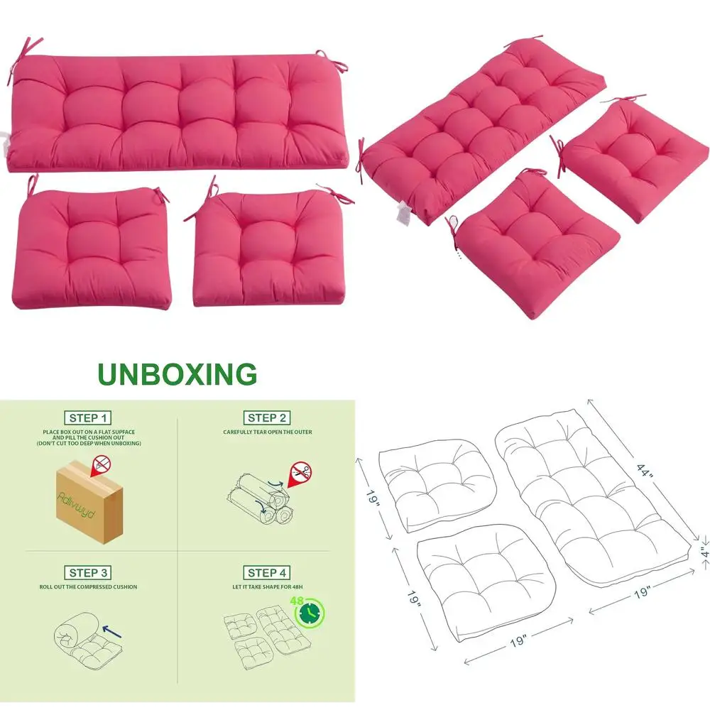 

ADLIVWYD 3-Piece Wicker Cushion Set: 1 Loveseat & 2 U-Shaped, 44x19 & 19x19, Tufted Outdoor/Indoor Patio Furniture Cushions in P