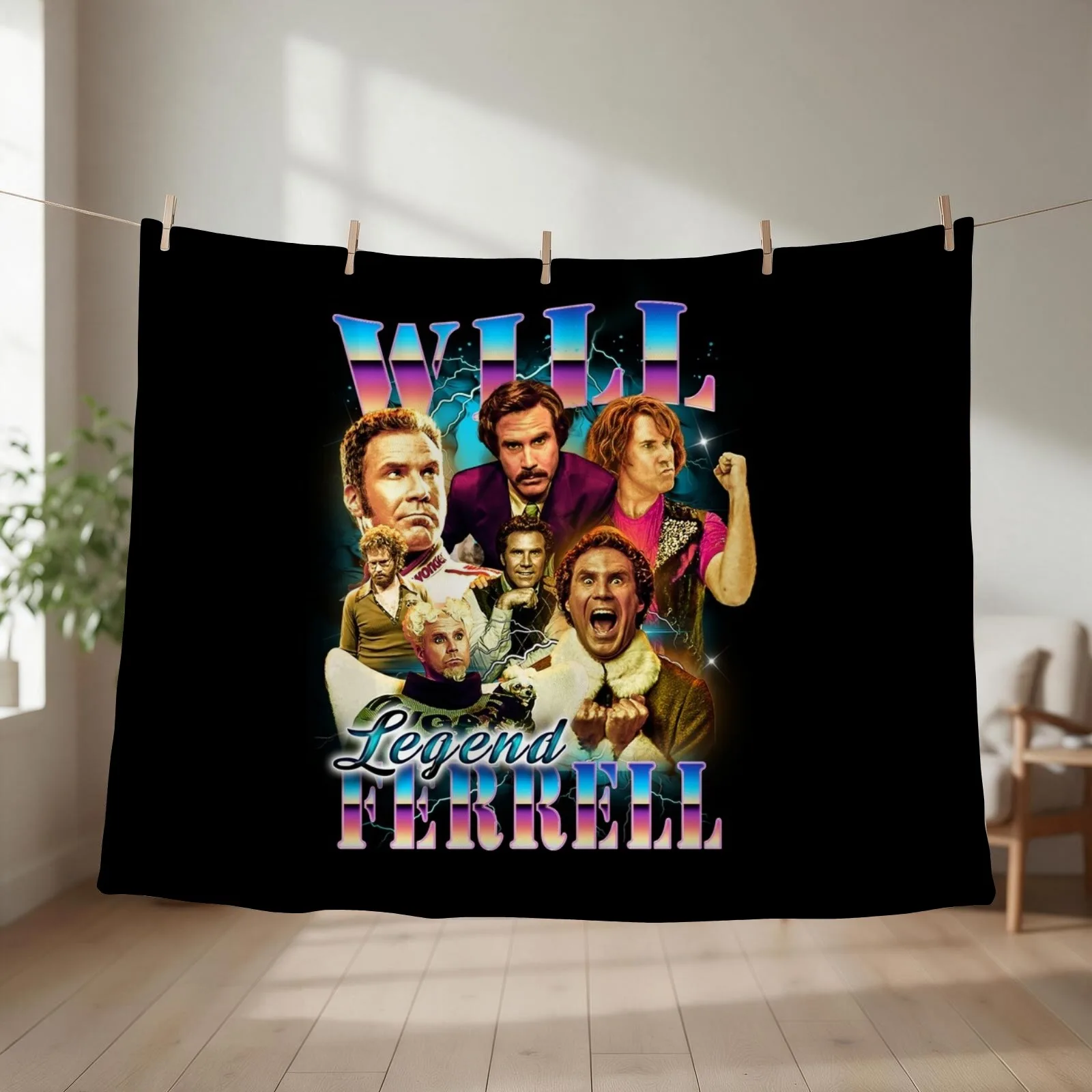 Will Ferrell - legend - 90's bootleg style design Throw Blanket couch cozy soft plush fuzzy picnic outdoor blanket