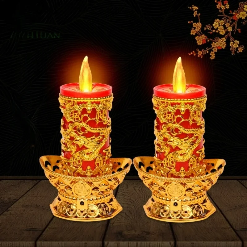 2pcs Simulated Candlestick Buddhist Hall Desk Candle Offering Pray Church Voltage Buddhist Supplies Simulated Candlestick