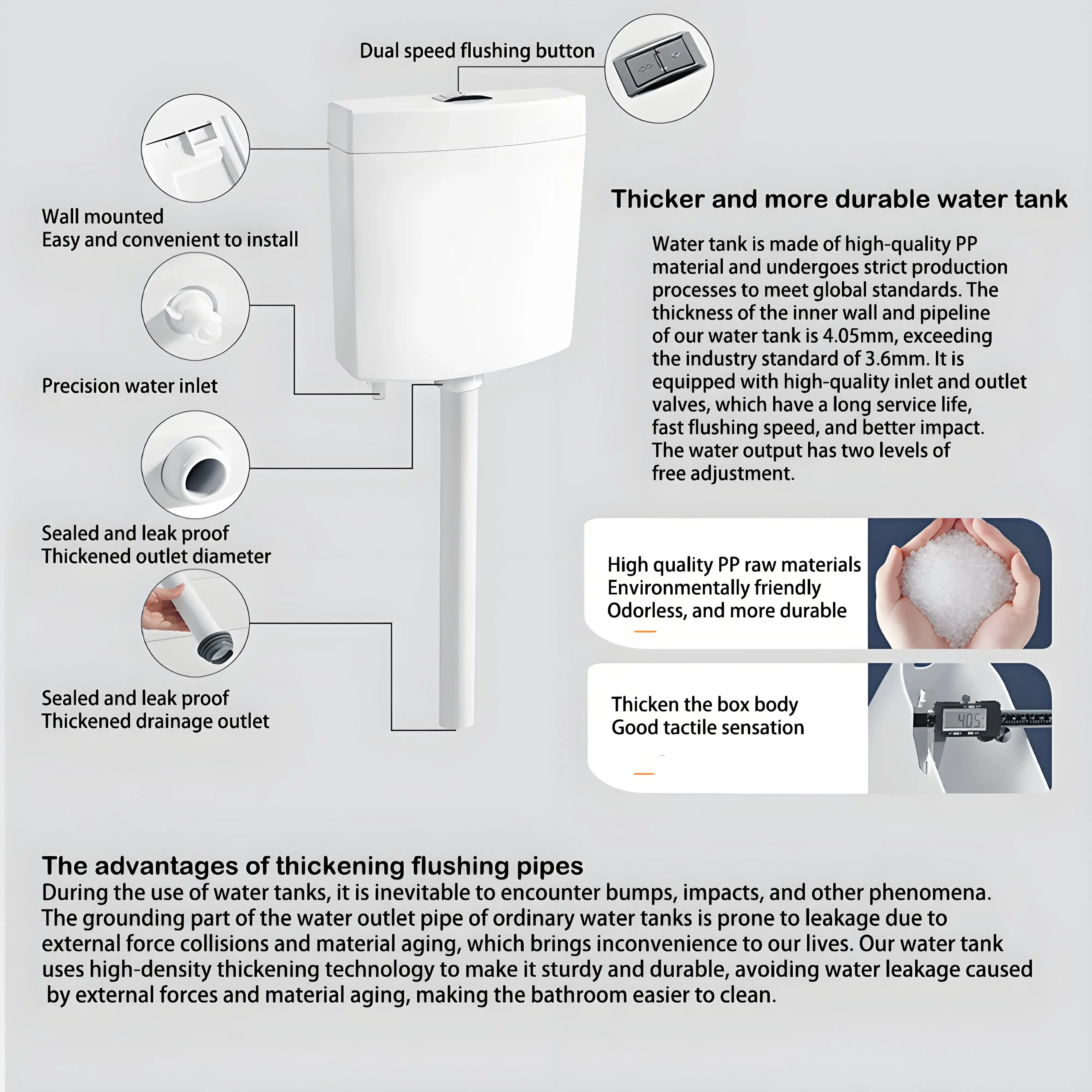 COZYOU CF809SX Water Saving High Impact Squat Toilet Flush Tank High-Quality PP Material Toilet Water Tank Bathroom Accessories