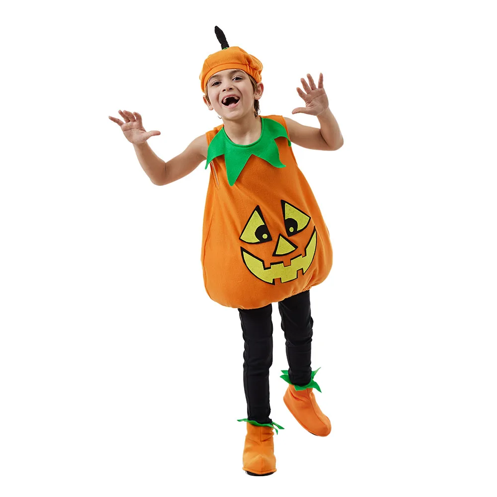 Kid Pumpkin Halloween Costume Child Cute Pumpkin Cosplay with Hat Carnival Easter Purim Fancy Dress