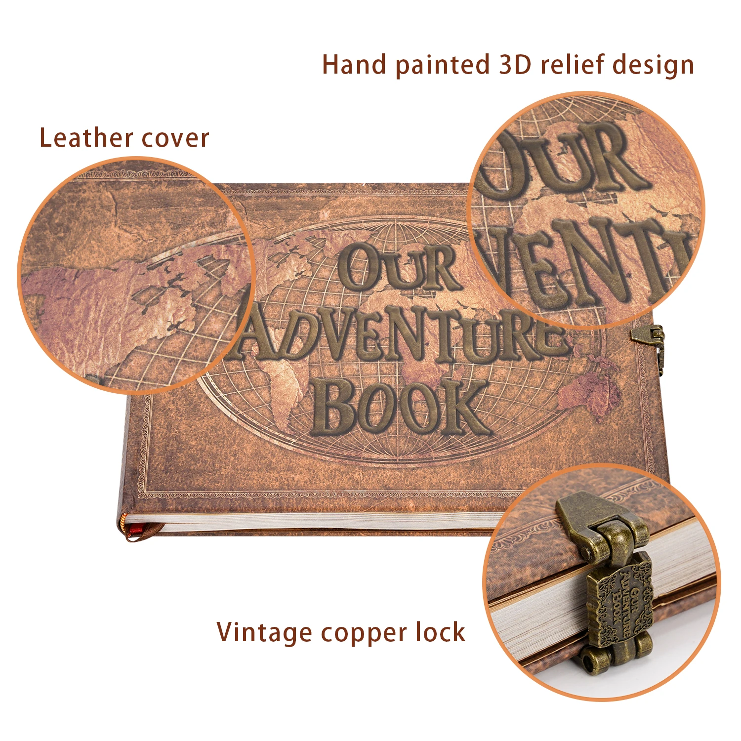 DIY Handmade Photo Album Scrapbook Vintage 90Pcs 180 Pages Our Adventure Book Kraft Paper Album Anniversary Wedding Memory Gift