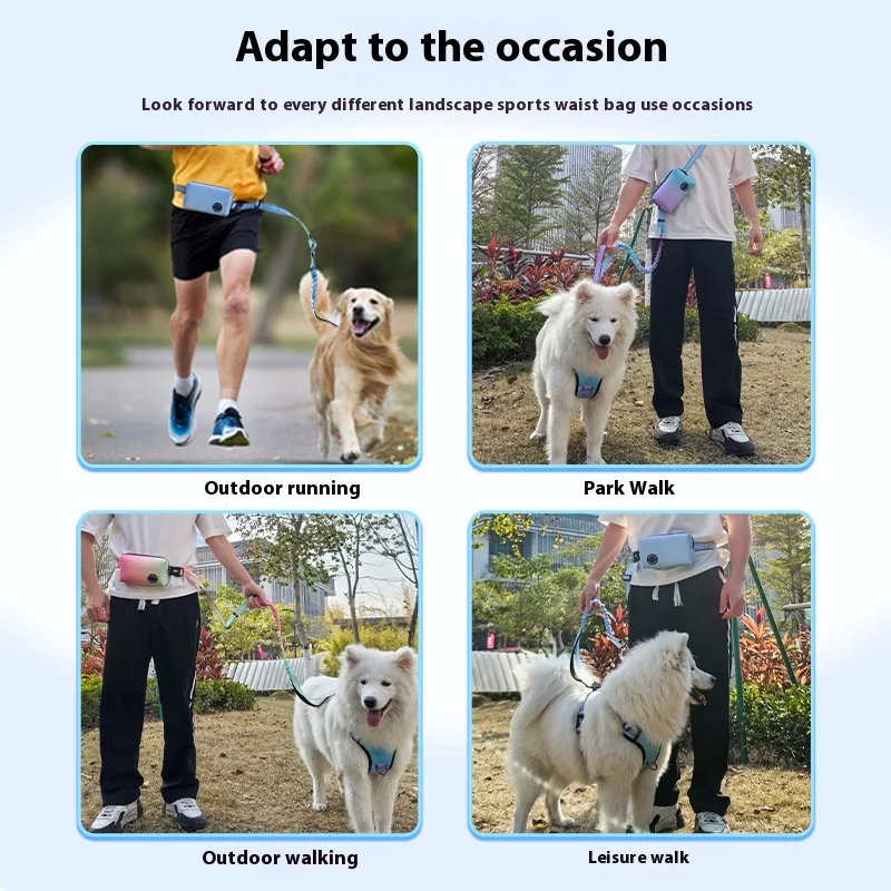

Hands-Free Running Waist Bag - Shock-Absorbing Dog Leash for Jogging with Storage Pocket