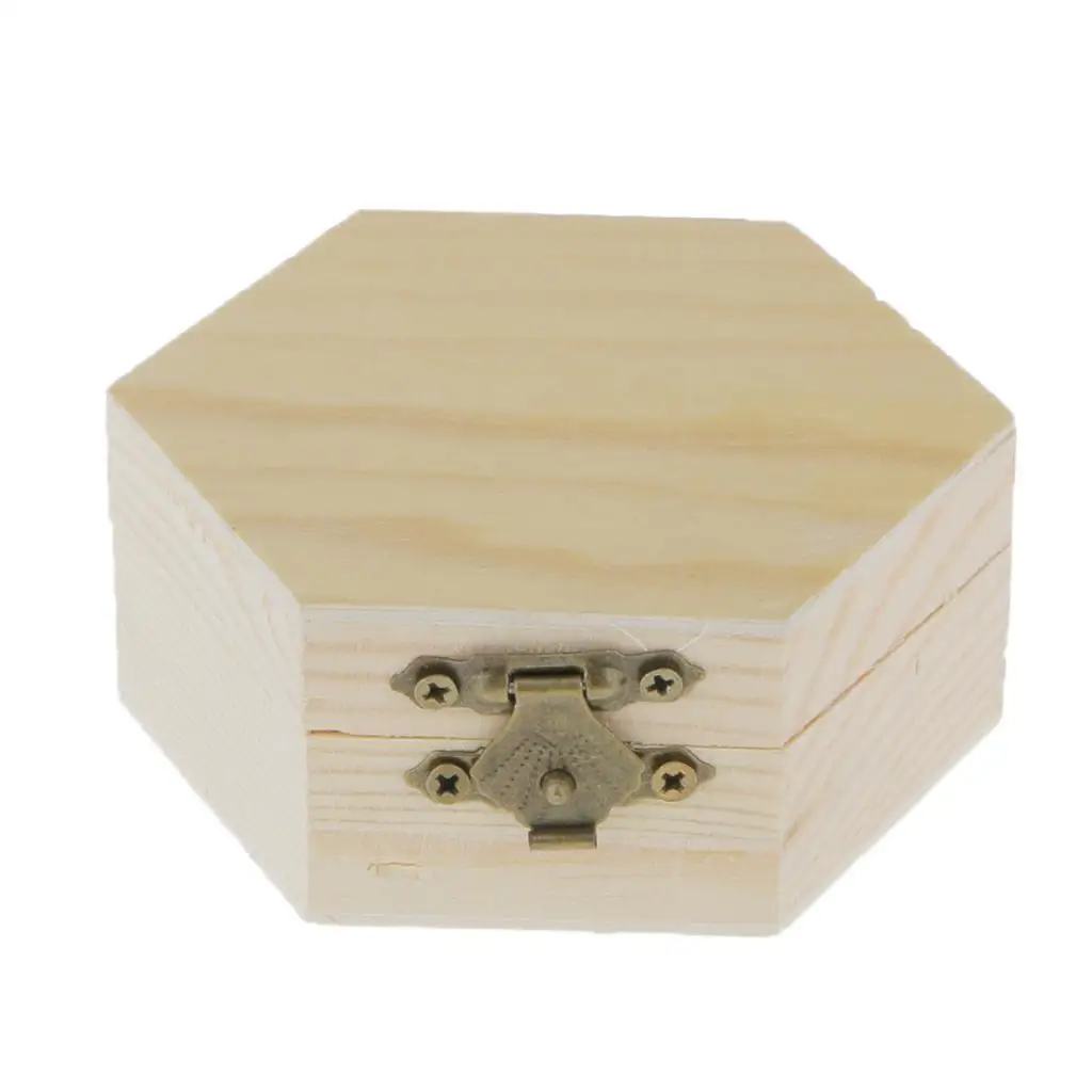 Phenovo Unpainted Plain Hexagonal Wooden Jewelry Box Trinket Chest Craft for Necklace Bracelet Bangle Earrings Watch Storage ﻿