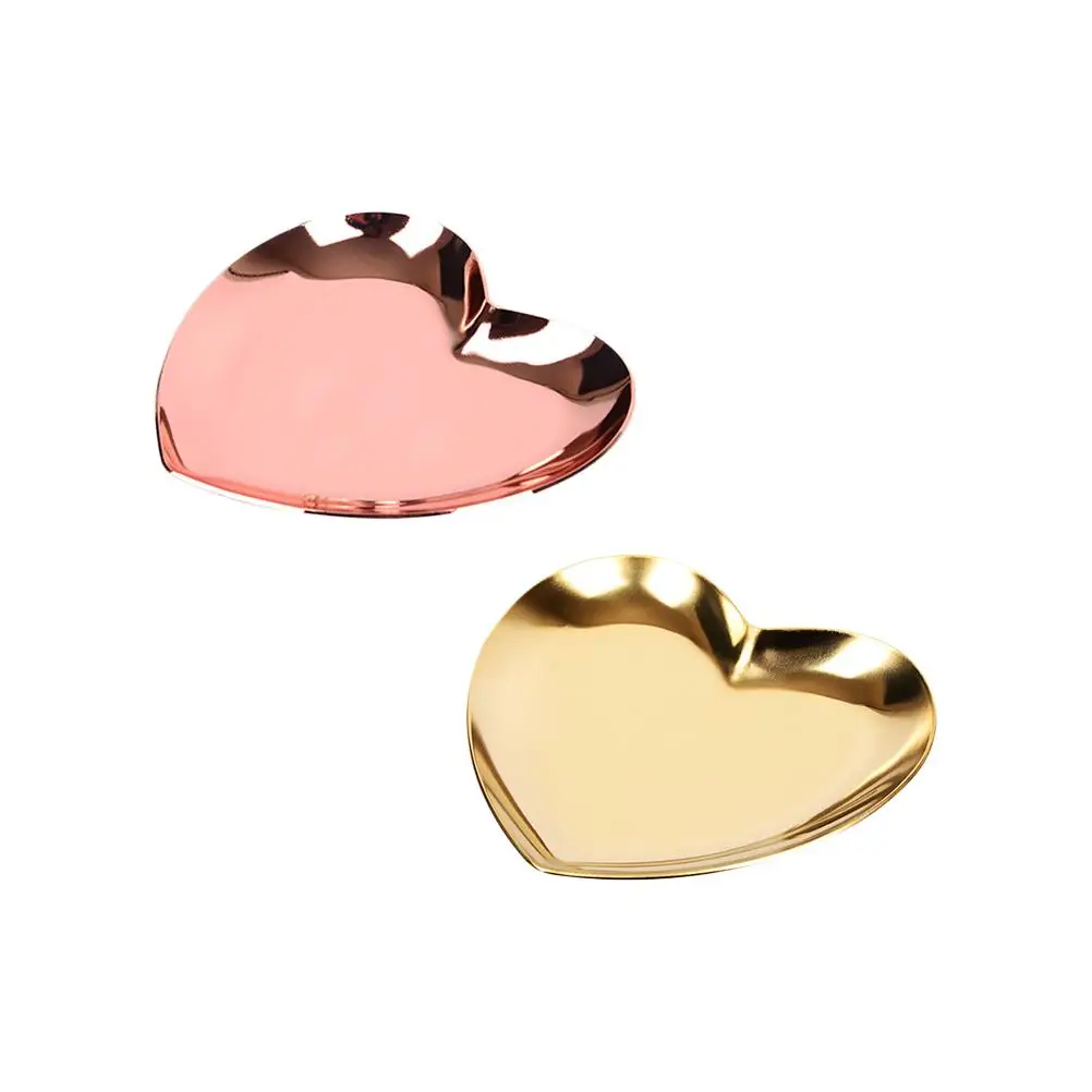 

2 Pcs Jewelry Tray Metal Ring Dish Earrings Storage Trinket Heart Shaped Stainless Steel Bedroom Bathroom Display Decor