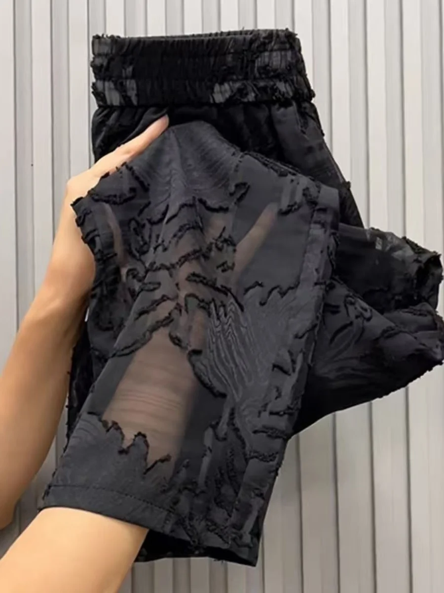 

Elegant National Style Women's Pants 2026 New Summer Black Lace Straight Leg Pants Slimming High Waist Trousers for Ladies