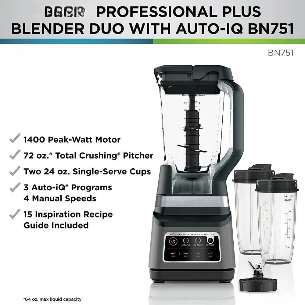 خلاط احترافي بقدرة 1400 وات، برامج الذكاء التلقائي، عصائر المشروبات المجمدة، مستخلصات المغذيات، إبريق 72 أونصة، 2 × 24 أونصة، أكواب للذهاب #3