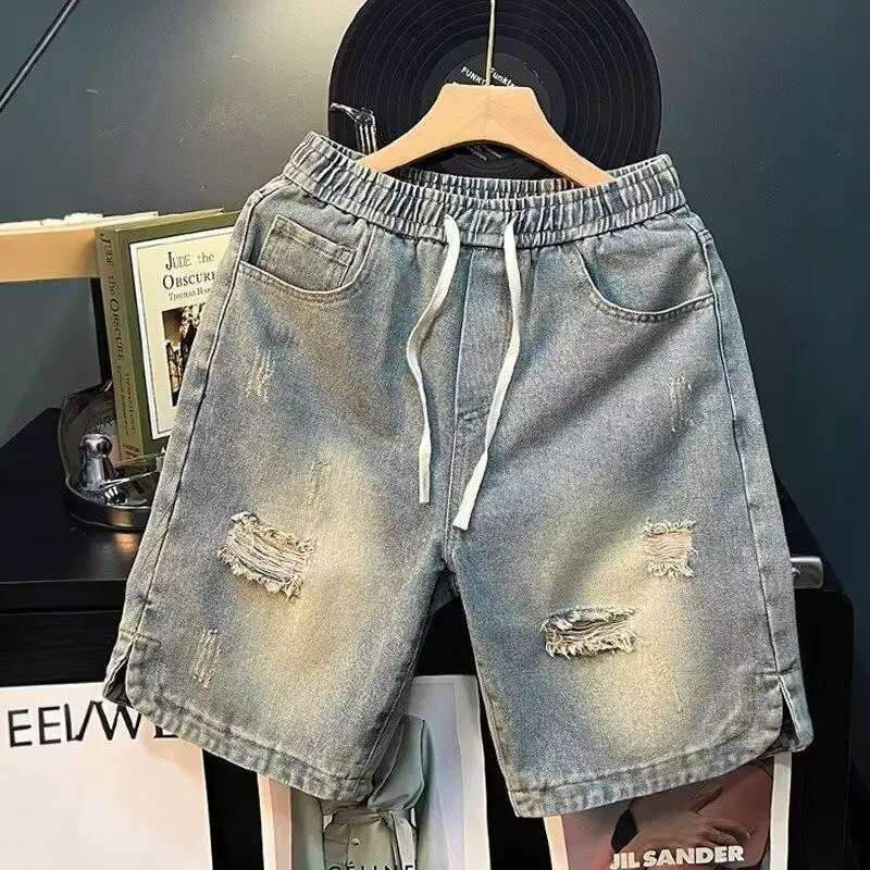

American Casual Retro Men's Denim Shorts Loose Trendy Five-Point Summer New Style Middle-Pocket Baggy Straight Leg Jeans