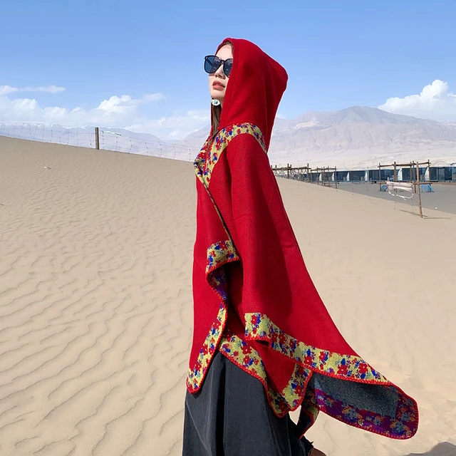 Poncho Imitation Cashmere New Ethnic Style Tourism Cloak Women s Hooded Warmth Thickened Scarf Photo Overlay with Knitted Shawl AliExpress