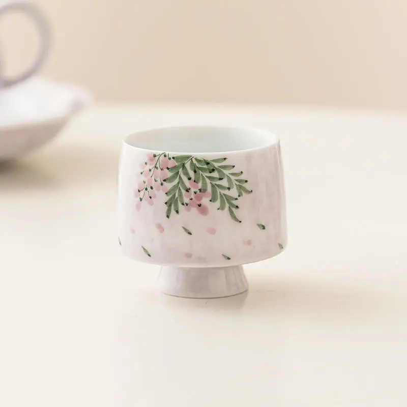 

Hand Drawn Wisteria Flower High Footed Cup Tea Cup Ceramic Kung Fu Tea Set Tea Tasting Cup