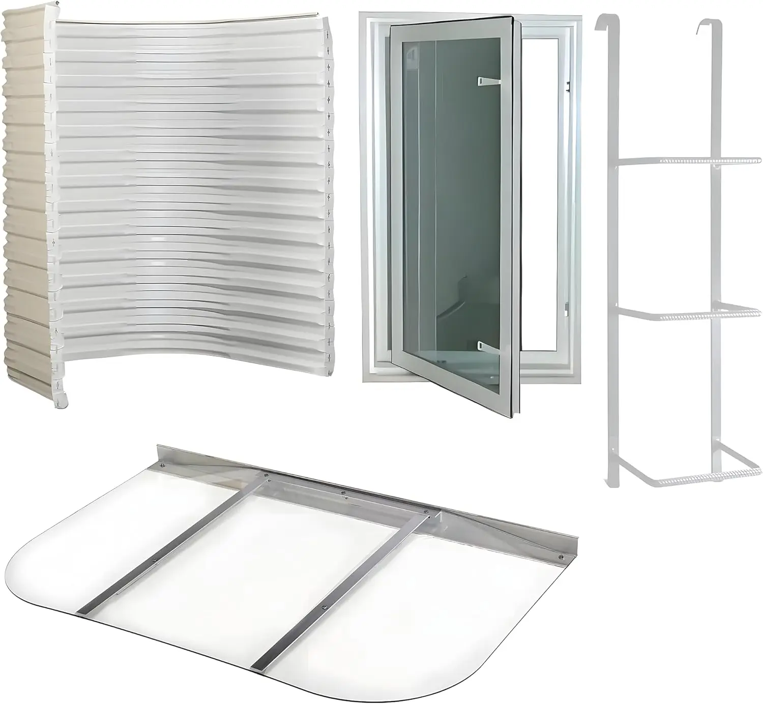 Window Well Cover Kit with Window Well, Well Ladder, in-Swing Casement Basement Window, Basement Window Well Covers Outside, Out