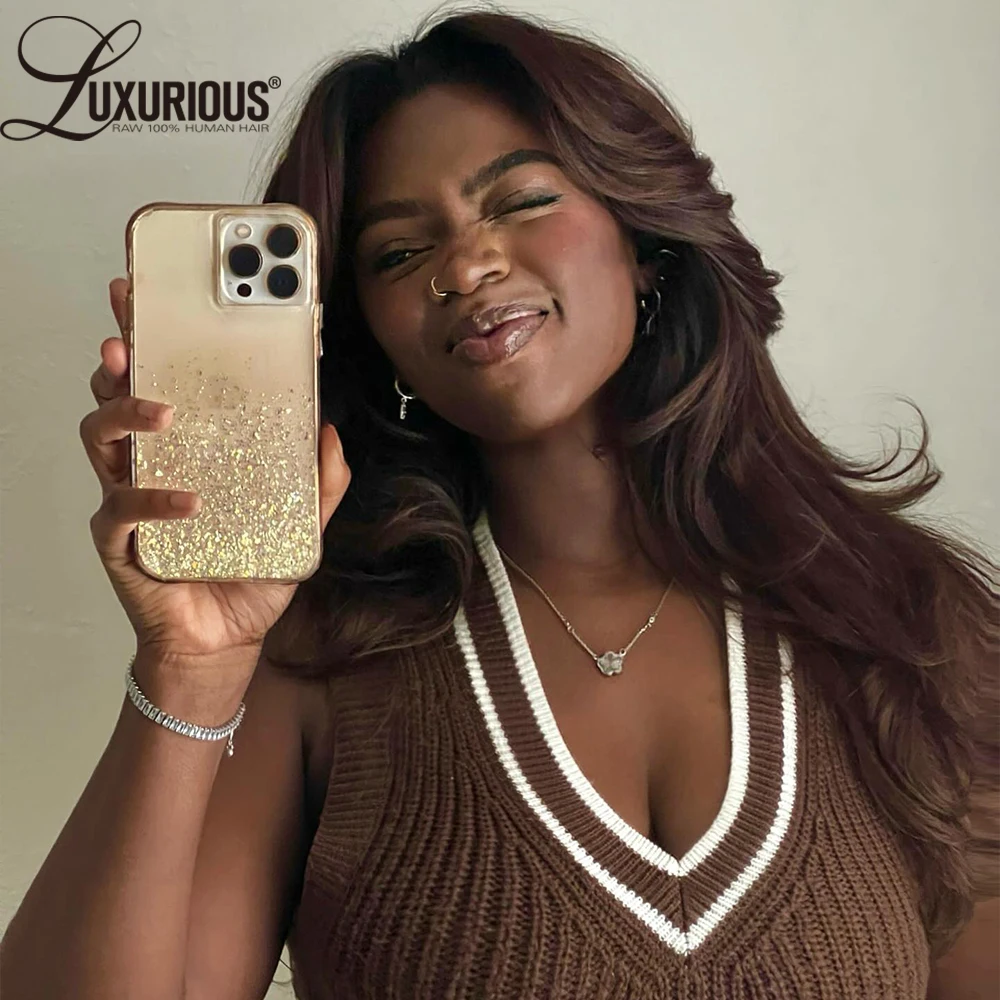 خصلات الشعر المستعار البشري الملون البني الداكن بدون صمغ للنساء 4x4 شعر مستعار دانتيل مسبق القطع موجة الجسم وضع الذهاب والذهاب 13x4 شعر مستعار ريمي 250%