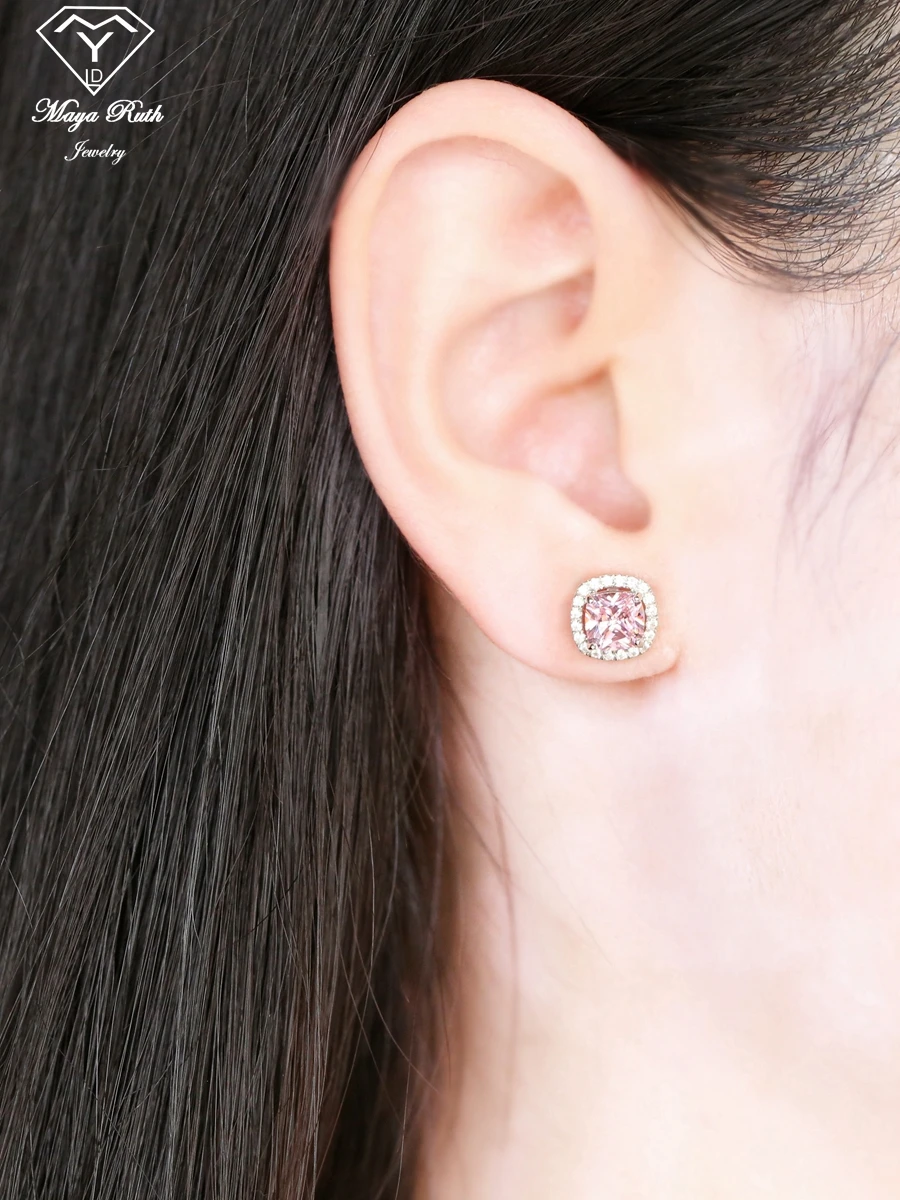 925 Sterling Silver Simulated Pink Diamond Square Stud Earrings for Women Wedding/Anniversary/Bridal Gift Sparkling Party Jewel