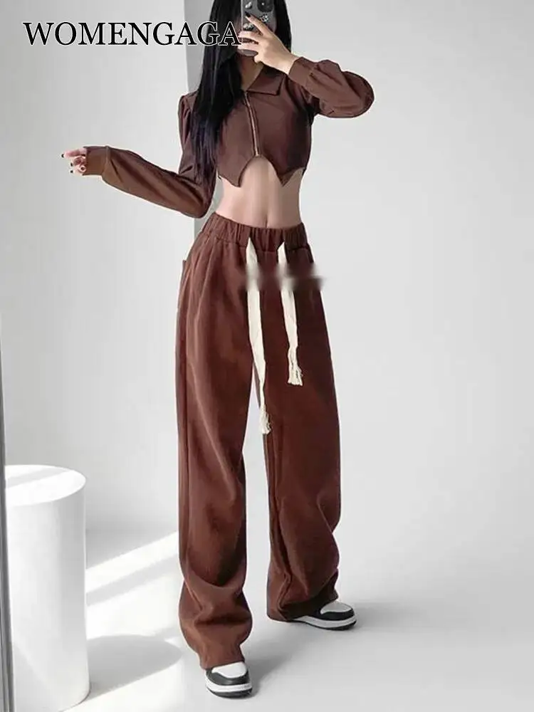 

WOMENGAGA Autumn Winter New Straight Sweatpants Women Loose Pants Street Slip Pants High Waist Plush Draping Wide Leg Pants GGZ5