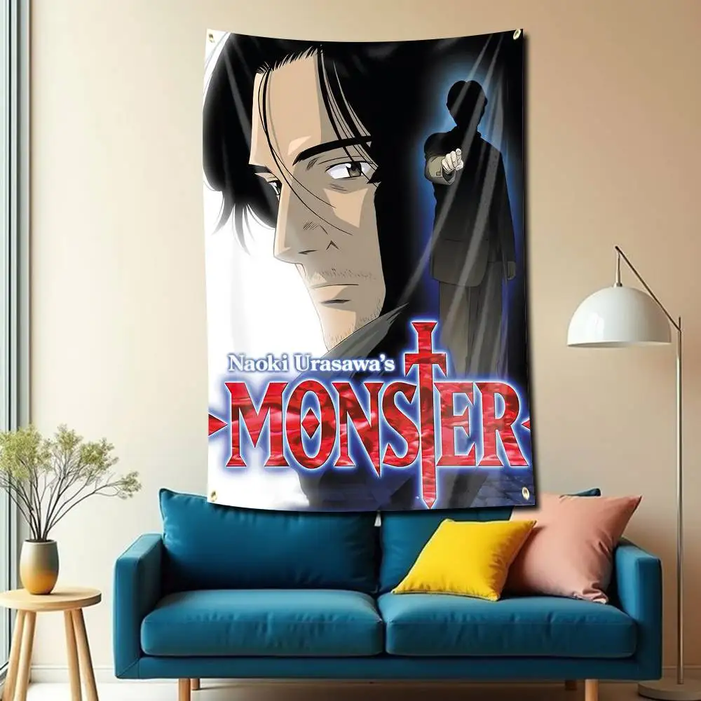 Dr-Tenma Retor Anime MONSTER Flag Tapestry Banner for Bedroom Living Room Outdoor Camping Custom Supported