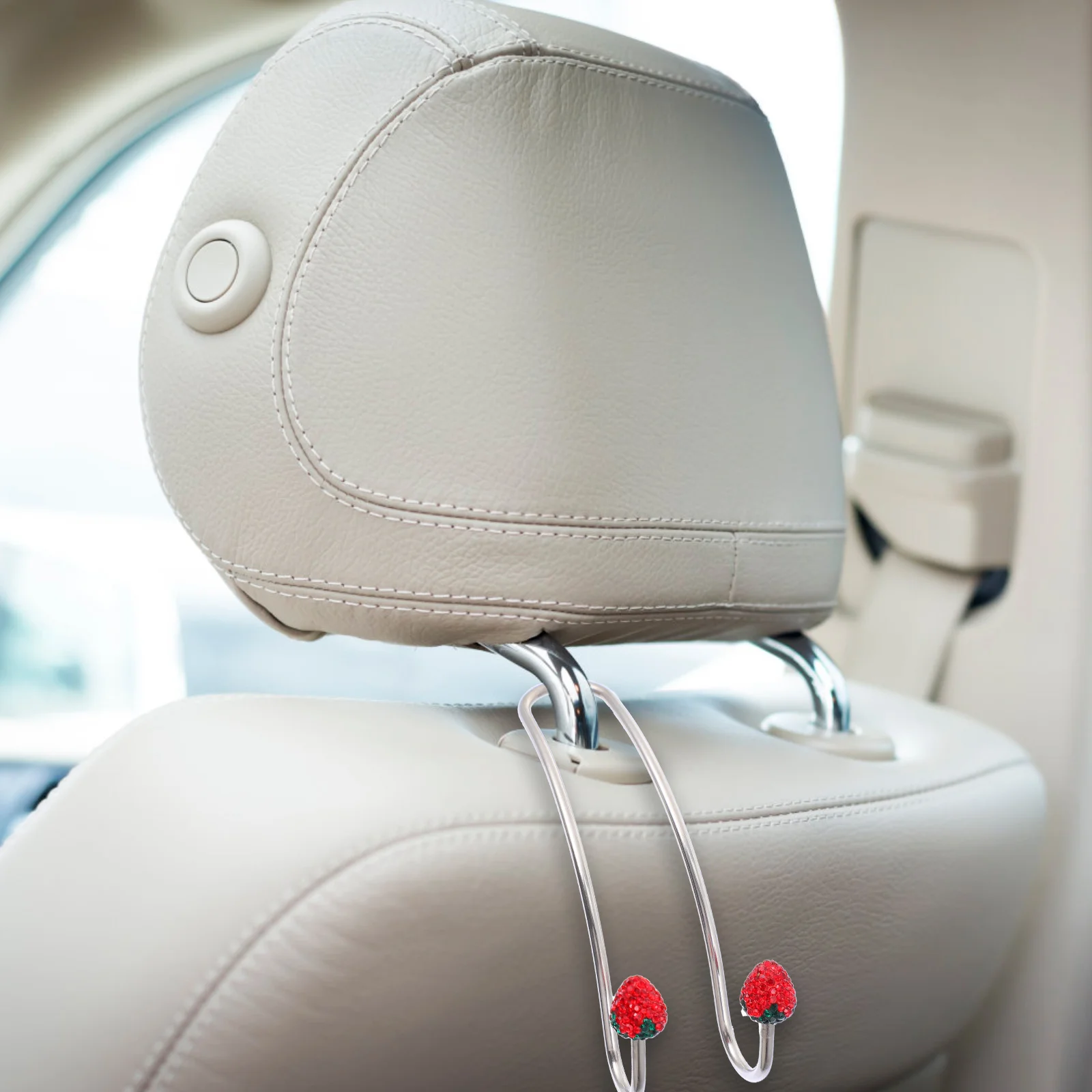 

4pcs Strawberry Rhinestone Car Hook Sturdy Seat Headrest Hanger For Vehicle Backseat Interior Accessory Car Seat Hook