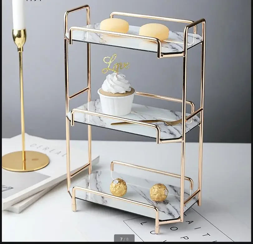 

Three-tier Cosmetic Storage Rack Wrought Iron Glass Storage Holders Organize Shelves Grocery Storage Tray Home Desktop Organizer