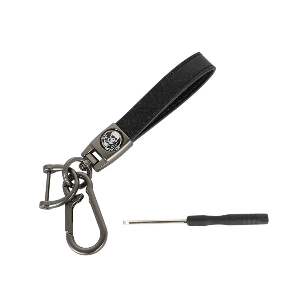 Skull Black Strap Keychain Multi-Purpose Metal Waist Hanging Key Ring Leather Key Chain Fits For Harley CVO Motorcycles And Cars